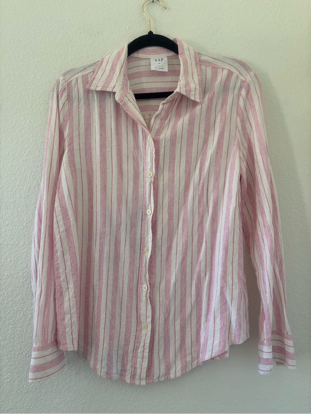 GAP easy shirt Pink & White Vertical Stripe Button-Down linen blend Shirt XS